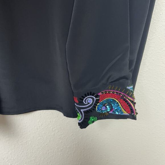 Karen Scott Black Blouse 16 Embellished Collar Cuffs Whimsigoth Fairycore - Picture 5 of 9